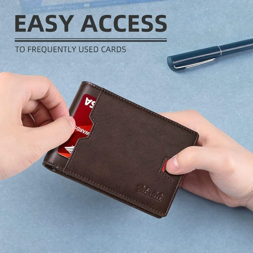 Men's Chocolate Premium Vegan Leather Wallet Slim Blocking Credit Card Design - Picture 8 of 8